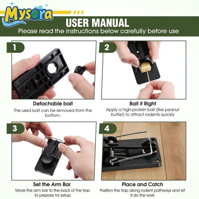 Alt view image 5 of 7 - Pack Reusable Mouse Traps, Small Plastic Mousetraps with No Touch Disposal, Safe & Sanitary, Pet Friendly, Easy Set Rat Snap Trap for Home, Garage, Garden, Indoor & Outdoor Use