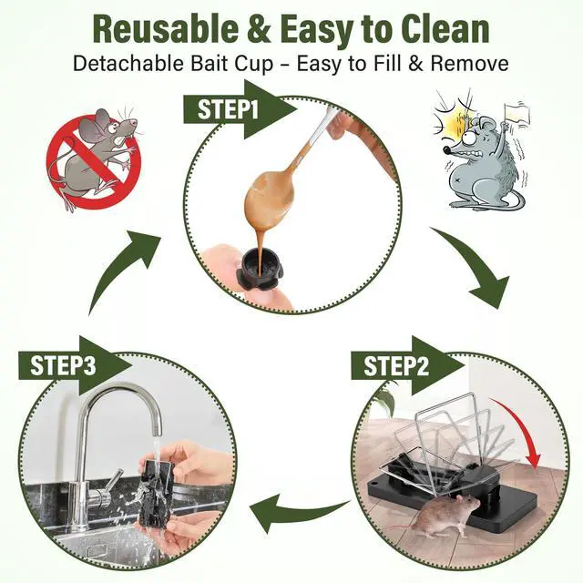 Alt view image 6 of 7 - Pack Reusable Mouse Traps, Small Plastic Mousetraps with No Touch Disposal, Safe & Sanitary, Pet Friendly, Easy Set Rat Snap Trap for Home, Garage, Garden, Indoor & Outdoor Use