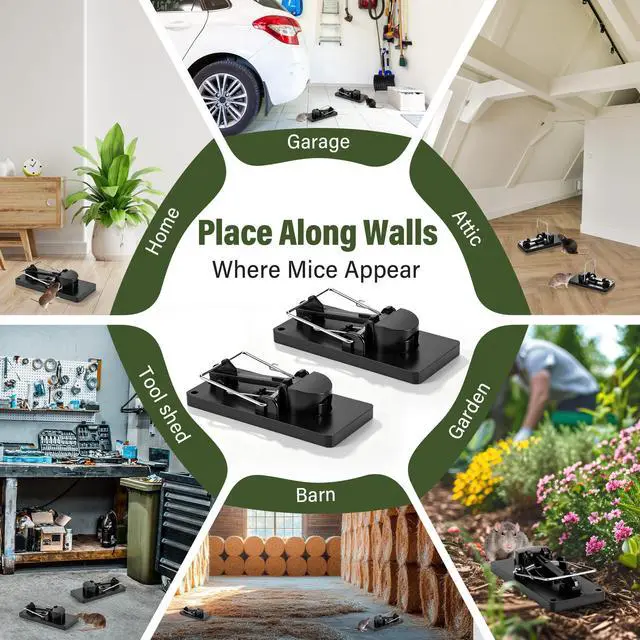Alt view image 7 of 7 - Pack Reusable Mouse Traps, Small Plastic Mousetraps with No Touch Disposal, Safe & Sanitary, Pet Friendly, Easy Set Rat Snap Trap for Home, Garage, Garden, Indoor & Outdoor Use