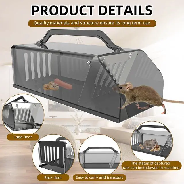 Alt view image 2 of 4 - 2026 Upgraded Humane Rat Trap,Mouse Traps Indoor for Home,Reusable Automatic Continuous Rodent Trap Small Live Animal Catch Cage for Mice, Rats, Chipmunks, Squirrels, Easy Release,Indoor & Outdoor Use