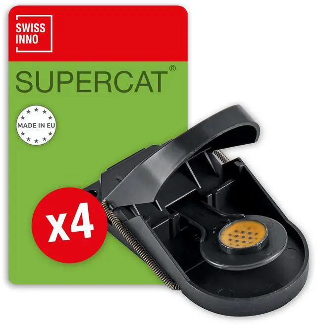 Main image of Mousetraps & Mice Traps for Home - Mouse Trap SuperCat - Efficient, Humane & Reusable with Food Bait - Catch & Kill Instantly - in/Outdoors Use - 4 Traps