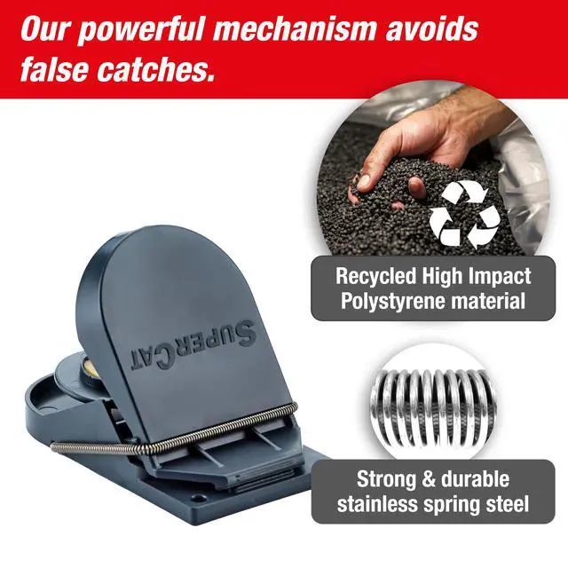 Alt view image 4 of 7 - Mousetraps & Mice Traps for Home - Mouse Trap SuperCat - Efficient, Humane & Reusable with Food Bait - Catch & Kill Instantly - in/Outdoors Use - 4 Traps