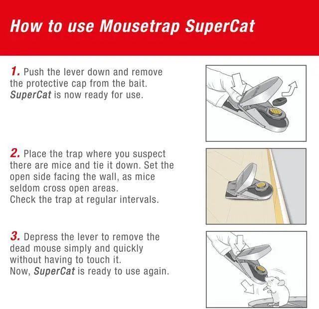 Alt view image 7 of 7 - Mousetraps & Mice Traps for Home - Mouse Trap SuperCat - Efficient, Humane & Reusable with Food Bait - Catch & Kill Instantly - in/Outdoors Use - 4 Traps