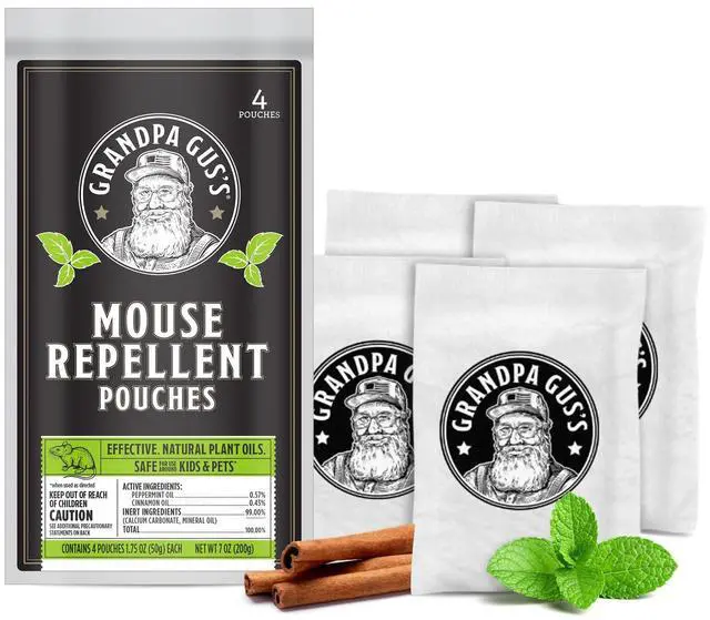 Main image of Natural Mouse Repellent Pouches, Cinnamon/Peppermint Oils Repel Mice from Nesting in Home/Cabin/Boat/Car Storage/RV/Machinery/Shed (4 Pouches)
