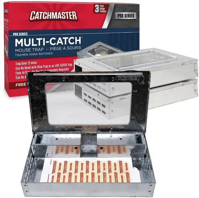 Main image of Multi-Catch Mouse Trap 3-Pack, Humane Mouse Traps Indoor for Home, Includes Replaceable Glue Board, Live Catch Pest Control for Garage & Shed