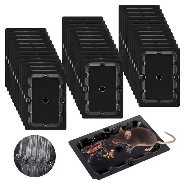 Main image of Pack Mouse Glue Traps 4.6x3.2 Inch, Pre-Baited Sticky Traps for Mice Rats Roaches Spiders, Heavy Duty Adhesive Glue Boards with Peanut Scent, No Touch Disposal, Indoor for Home (Black)