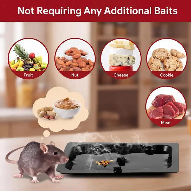 Alt view image 4 of 7 - Pack Mouse Glue Traps 4.6x3.2 Inch, Pre-Baited Sticky Traps for Mice Rats Roaches Spiders, Heavy Duty Adhesive Glue Boards with Peanut Scent, No Touch Disposal, Indoor for Home (Black)