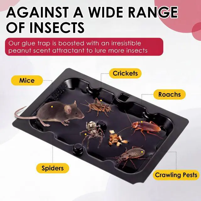 Alt view image 3 of 7 - Pack Mouse Glue Traps 4.6x3.2 Inch, Pre-Baited Sticky Traps for Mice Rats Roaches Spiders, Heavy Duty Adhesive Glue Boards with Peanut Scent, No Touch Disposal, Indoor for Home (Black)
