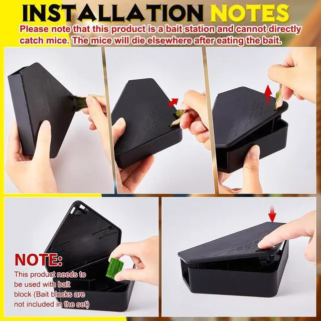 Alt view image 2 of 7 - Pcs Mice Station with Key Triangle Mouse Station Lockable Reusable Bait Box, Enclosed Design for Indoor and Outdoor Use, Suitable for Small Mice (Black)