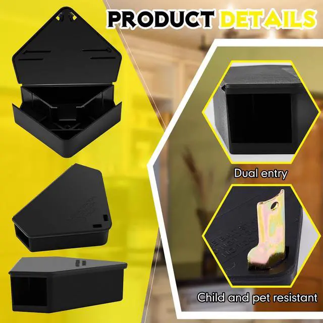 Alt view image 4 of 7 - Pcs Mice Station with Key Triangle Mouse Station Lockable Reusable Bait Box, Enclosed Design for Indoor and Outdoor Use, Suitable for Small Mice (Black)