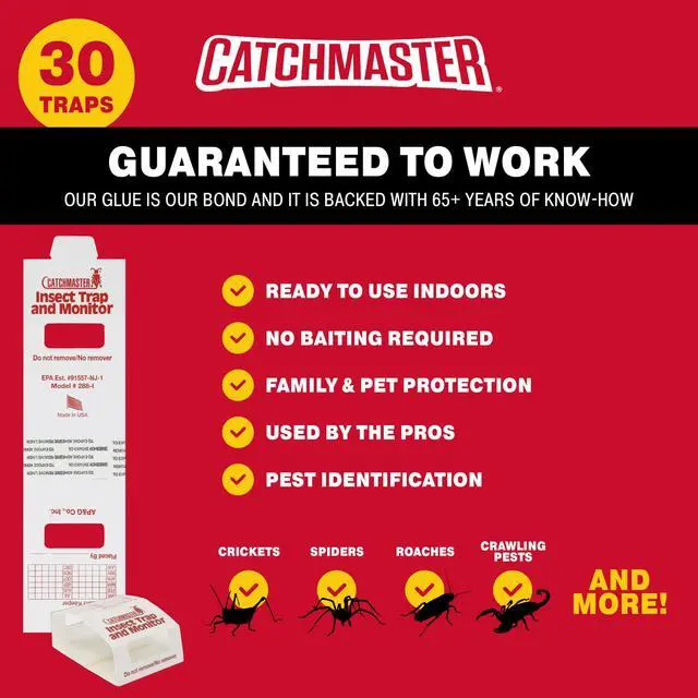 Alt view image 3 of 6 - Spider & Insect Glue Traps 30-Pk (10 Sheets), Adhesive Cockroach Killer Glue Boards, Spider Traps, Cricket Sticky Trap, Indoor Roach Trap for Home, Garage & Shed, Pest Control for Home