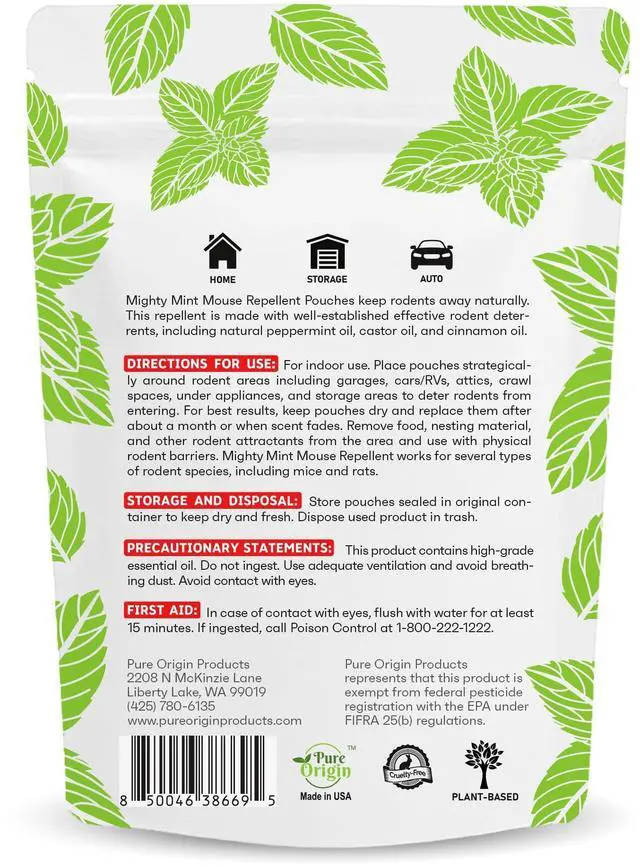 Alt view image 2 of 7 - Mouse Repellent Pouches Peppermint, Castor Oil & Cinnamon Formula Natural Indoor Deterrent for Mice and Rodents Plant-Based, Long-Lasting Protection 12 Count