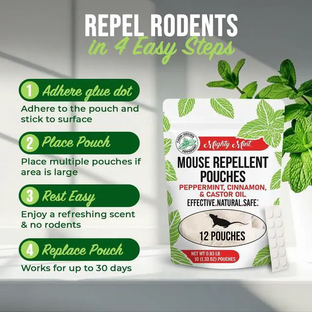 Alt view image 4 of 7 - Mouse Repellent Pouches Peppermint, Castor Oil & Cinnamon Formula Natural Indoor Deterrent for Mice and Rodents Plant-Based, Long-Lasting Protection 12 Count