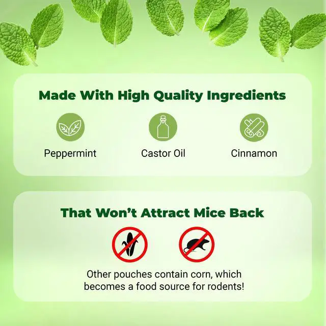 Alt view image 6 of 7 - Mouse Repellent Pouches Peppermint, Castor Oil & Cinnamon Formula Natural Indoor Deterrent for Mice and Rodents Plant-Based, Long-Lasting Protection 12 Count