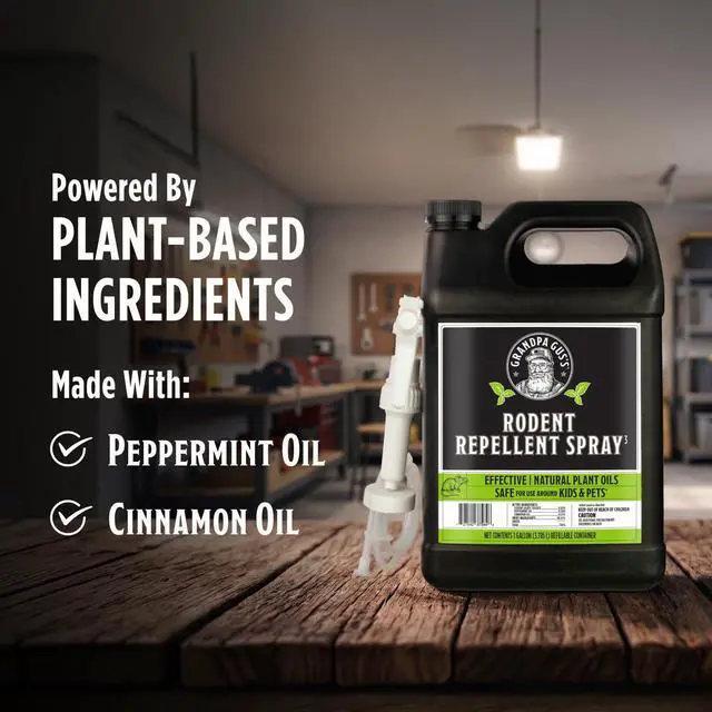 Alt view image 3 of 7 - Rodent Repellent Spray - Peppermint Oil and Cinnamon Oil Spray for Rodents & Mice - Plant-Based Mouse Deterrent for Cars, RVs, Garages & Indoor Spaces - Non-Staining Formula - 128 oz