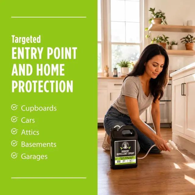 Alt view image 4 of 7 - Rodent Repellent Spray - Peppermint Oil and Cinnamon Oil Spray for Rodents & Mice - Plant-Based Mouse Deterrent for Cars, RVs, Garages & Indoor Spaces - Non-Staining Formula - 128 oz