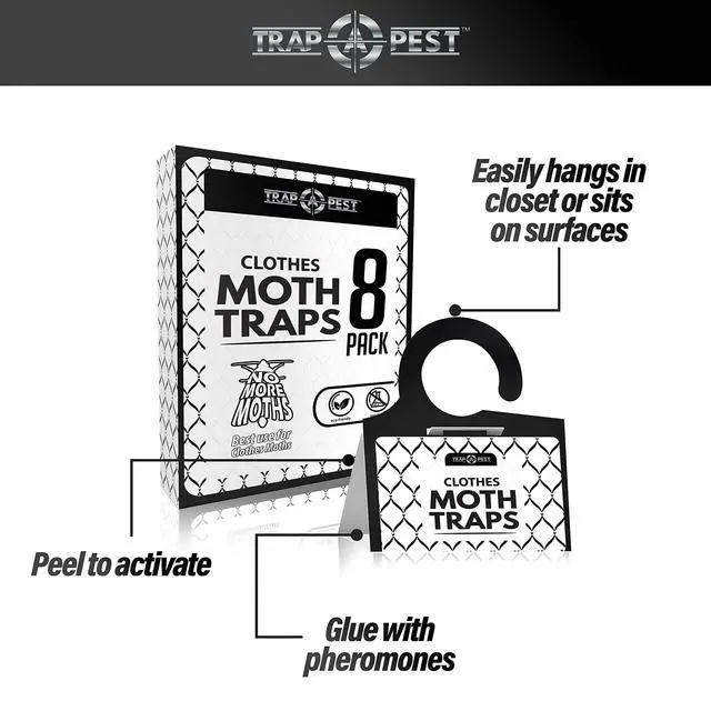 Alt view image 4 of 5 - Clothing Moth - 8 Pack - Non Toxic Moth Traps for Clothes with Pheromone Attractant - Odorless Sticky Trap for Closet, Carpets