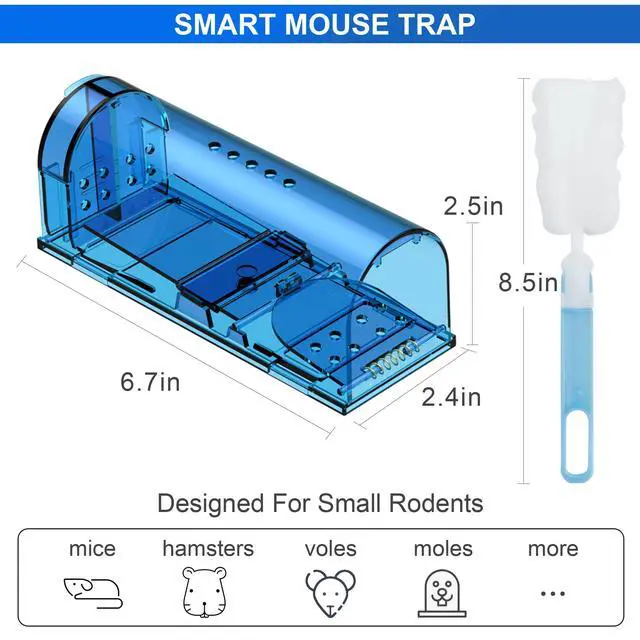 Alt view image 2 of 7 - Humane Mouse Traps, Catch& Release, Reusable Rat Traps, Easy to Set and Safe for Family and Pets, No Kill for Small Rodent/Voles/Hamsters/Moles, Catcher That Works for Indoor/Outdoor, 4 Pack