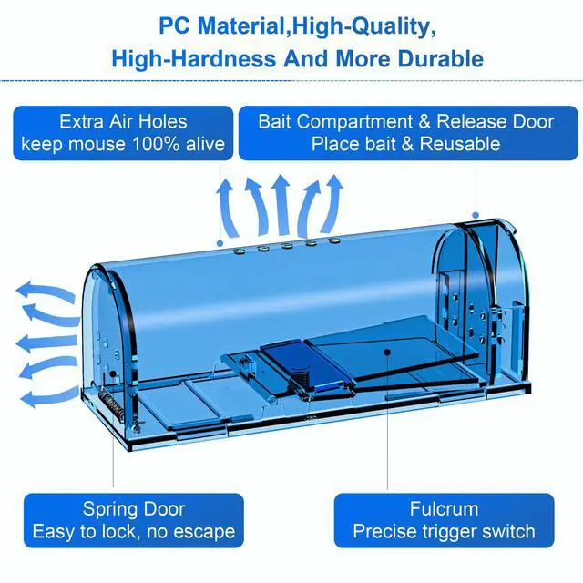 Alt view image 3 of 7 - Humane Mouse Traps, Catch& Release, Reusable Rat Traps, Easy to Set and Safe for Family and Pets, No Kill for Small Rodent/Voles/Hamsters/Moles, Catcher That Works for Indoor/Outdoor, 4 Pack