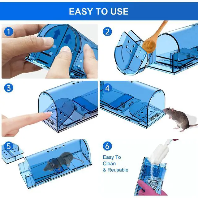 Alt view image 4 of 7 - Humane Mouse Traps, Catch& Release, Reusable Rat Traps, Easy to Set and Safe for Family and Pets, No Kill for Small Rodent/Voles/Hamsters/Moles, Catcher That Works for Indoor/Outdoor, 4 Pack
