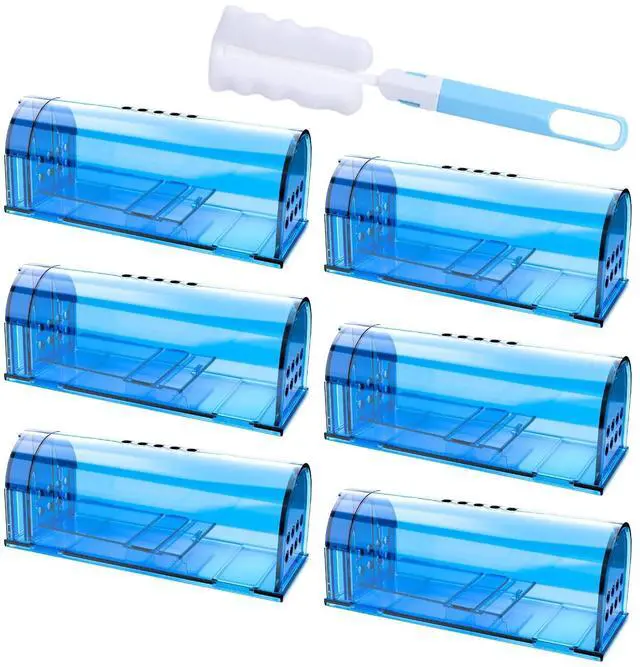 Main image of 6 Pack Humane Mouse Traps No Kill, Catch and Release Live Mouse Trap Indoor for Home, Reusable Mice Trap Cage with Cleaning Brush(Blue)
