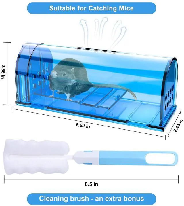 Alt view image 2 of 7 - 6 Pack Humane Mouse Traps No Kill, Catch and Release Live Mouse Trap Indoor for Home, Reusable Mice Trap Cage with Cleaning Brush(Blue)