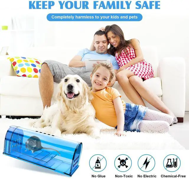 Alt view image 4 of 7 - 6 Pack Humane Mouse Traps No Kill, Catch and Release Live Mouse Trap Indoor for Home, Reusable Mice Trap Cage with Cleaning Brush(Blue)