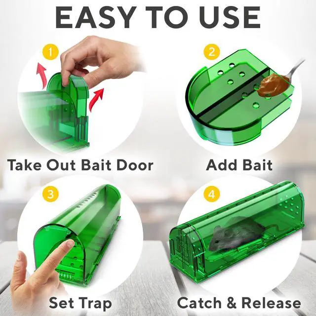Alt view image 4 of 7 - Humane Catch and Release Mouse Traps Pack of 4 - Perfect for House, Indoor & Outdoor - Easy Set Durable Mice Traps, Safe for Children, Pets & Humans - Instantly Remove Unwanted Rodents from Your Home