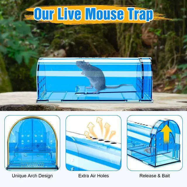 Alt view image 3 of 7 - 4 Pcs Humane Mouse Traps No Kill, Live Mouse Trap, Reusable Mice Trap Catch for House & Outdoors
