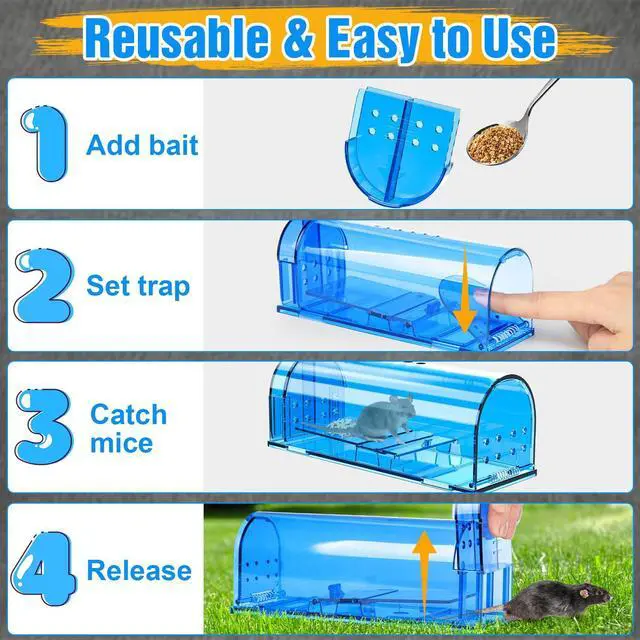 Alt view image 5 of 7 - 4 Pcs Humane Mouse Traps No Kill, Live Mouse Trap, Reusable Mice Trap Catch for House & Outdoors