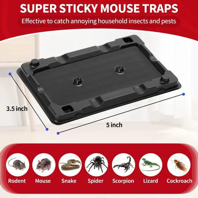 Alt view image 2 of 7 - Mouse Traps, 12 Pack Sticky Mouse Traps Indoor for Home, Pre-Baited Non-Toxic Bulk Glue Traps for Rats, Mice, Roach, Lizards, Pet Safe for Home & Garage, Easy to Use