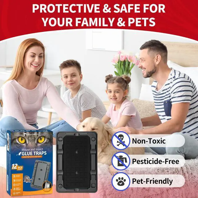 Alt view image 4 of 7 - Mouse Traps, 12 Pack Sticky Mouse Traps Indoor for Home, Pre-Baited Non-Toxic Bulk Glue Traps for Rats, Mice, Roach, Lizards, Pet Safe for Home & Garage, Easy to Use