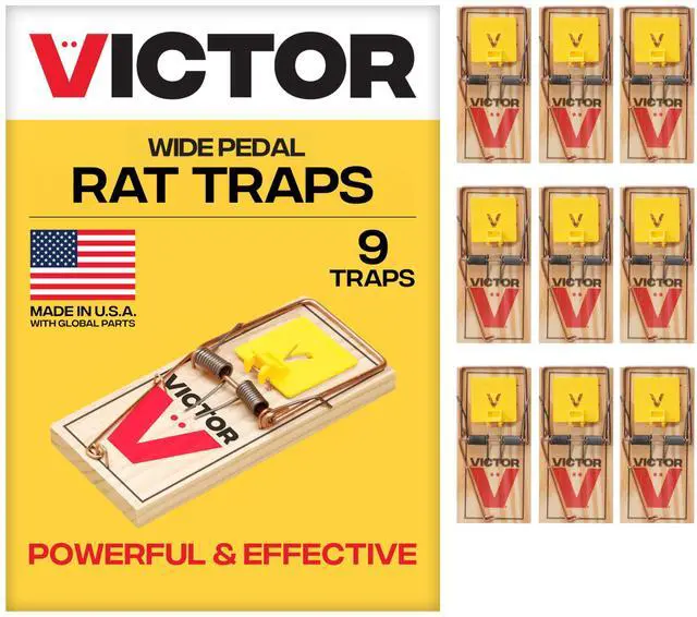 Main image of Wide Plastic Pedal Sustainably Sourced FSC Wood Humane Snap Rat Traps - 9 Wooden Traps