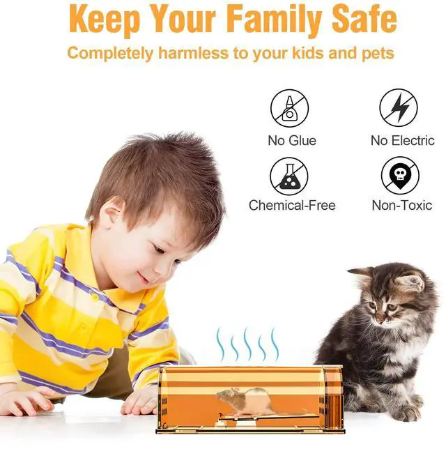 Alt view image 2 of 7 - 4 Pack Humane Mouse Traps Indoor for Home, Live Mouse Traps No Kill, Reusable Mice Small Rat Trap Catcher for House & Outdoors