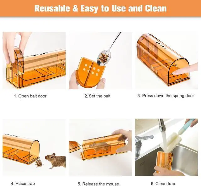 Alt view image 5 of 7 - 4 Pack Humane Mouse Traps Indoor for Home, Live Mouse Traps No Kill, Reusable Mice Small Rat Trap Catcher for House & Outdoors