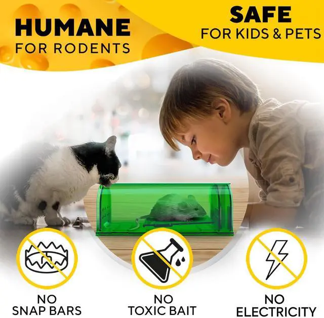 Alt view image 2 of 7 - Humane Mouse Trap (2-Pack) Ultra-Sensitive Catch & Release Live Mice Traps Fast Home, Indoor & Outdoor Control Safe for Kids & Pets Reusable No-Kill Design