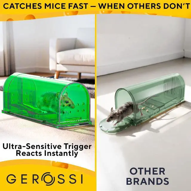 Alt view image 3 of 7 - Humane Mouse Trap (2-Pack) Ultra-Sensitive Catch & Release Live Mice Traps Fast Home, Indoor & Outdoor Control Safe for Kids & Pets Reusable No-Kill Design