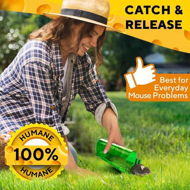 Alt view image 6 of 7 - Humane Mouse Trap (2-Pack) Ultra-Sensitive Catch & Release Live Mice Traps Fast Home, Indoor & Outdoor Control Safe for Kids & Pets Reusable No-Kill Design
