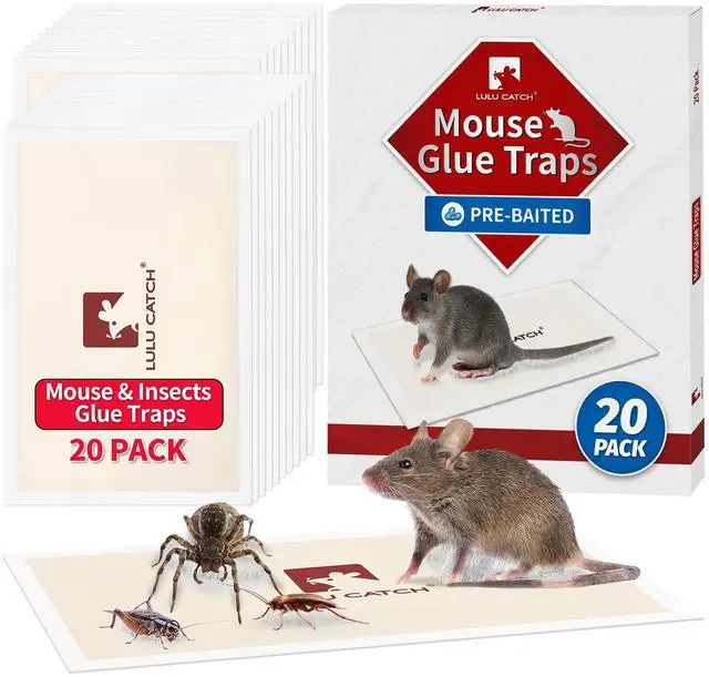 Main image of Mouse Traps, 20 Pack Pre-Baited Sticky Mouse Traps Indoor for Home, Non-Toxic Bulk Sticky Pads, Glue Traps for Rats, Bugs, Spider, Mice, Cockroach, Pet Safe, Easy to Use