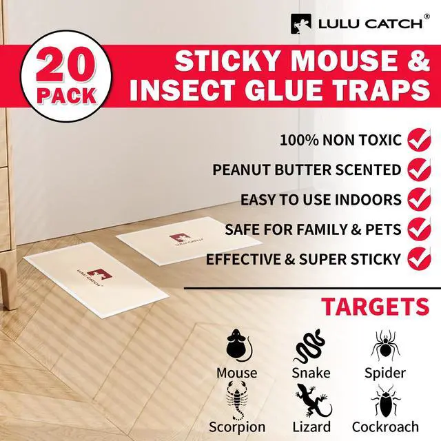 Alt view image 3 of 7 - Mouse Traps, 20 Pack Pre-Baited Sticky Mouse Traps Indoor for Home, Non-Toxic Bulk Sticky Pads, Glue Traps for Rats, Bugs, Spider, Mice, Cockroach, Pet Safe, Easy to Use