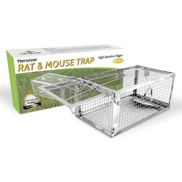 Alt view image 2 of 7 - Humane Rat Trap, Chipmunk Rodent Trap that Work for Indoor and Outdoor Small Animal - Mouse Voles Hamsters Live Cage Catch and Release 1-Pack Small 10.5" L x 5.5" W x 4.5" H