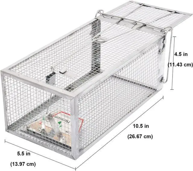 Alt view image 3 of 7 - Humane Rat Trap, Chipmunk Rodent Trap that Work for Indoor and Outdoor Small Animal - Mouse Voles Hamsters Live Cage Catch and Release 1-Pack Small 10.5" L x 5.5" W x 4.5" H