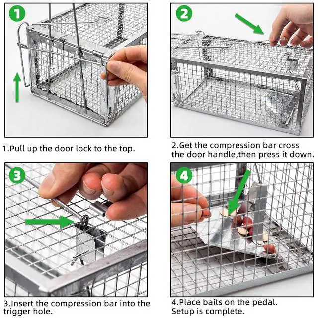 Alt view image 5 of 7 - Humane Rat Trap, Chipmunk Rodent Trap that Work for Indoor and Outdoor Small Animal - Mouse Voles Hamsters Live Cage Catch and Release 1-Pack Small 10.5" L x 5.5" W x 4.5" H