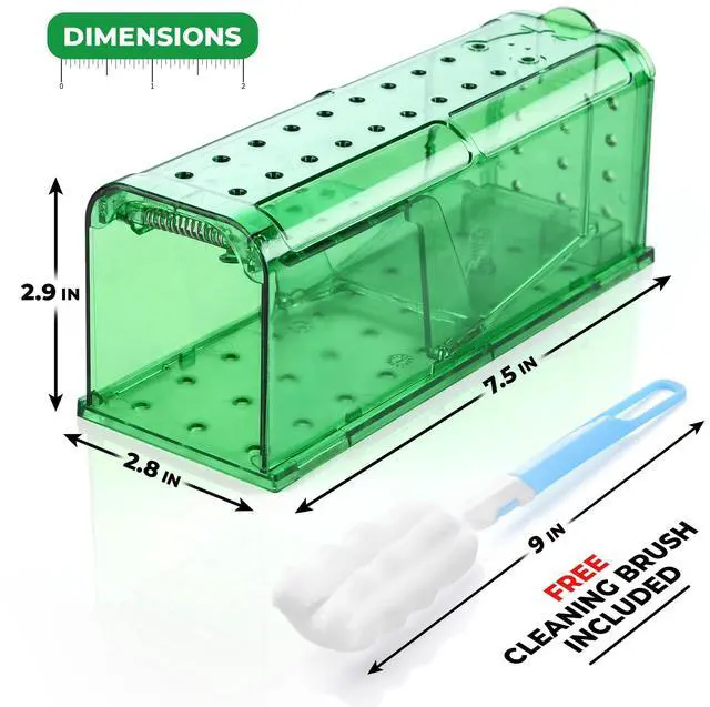 Alt view image 2 of 7 - Live Mouse Traps Indoor for Home Use - Reusable Rodent Traps for House Indoor, Safe & Effective Rat Trap Outdoor - Humane Mice Control with Cleaning Brush
