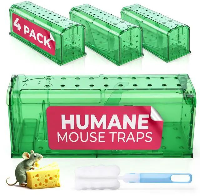 Main image of Live Mouse Traps Indoor for Home Use - Reusable Rodent Traps for House Indoor, Safe & Effective Rat Trap Outdoor - Humane Mice Control with Cleaning Brush
