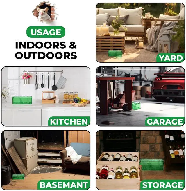 Alt view image 5 of 7 - Live Mouse Traps Indoor for Home Use - Reusable Rodent Traps for House Indoor, Safe & Effective Rat Trap Outdoor - Humane Mice Control with Cleaning Brush
