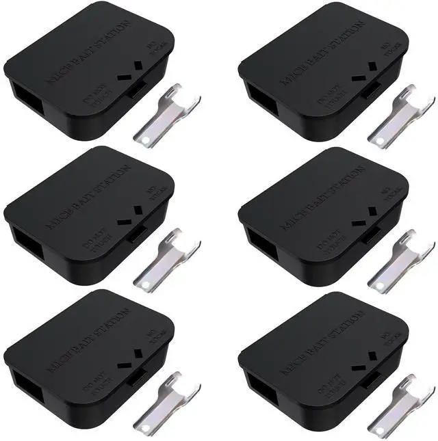 Main image of Mouse Stations with Keys 6 Pack, Keyless Design and Key Required Mouse Stations, Mice Stations, Keeps Children and Pets Safe Indoor & Outdoor, Black