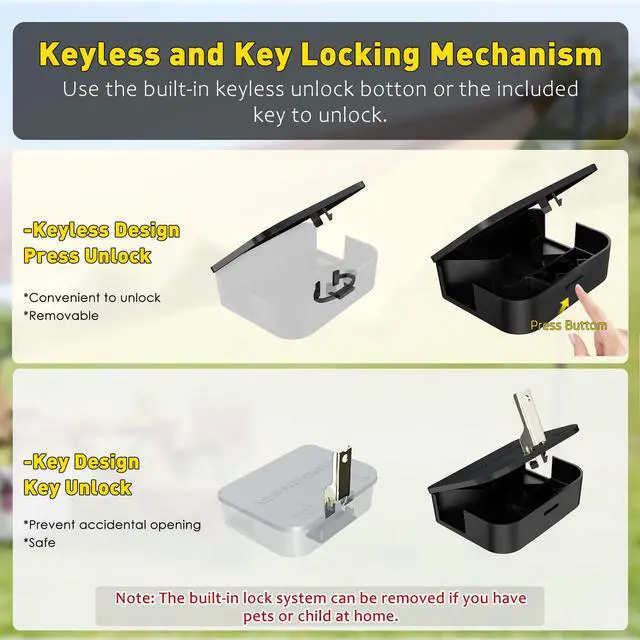 Alt view image 4 of 7 - Mouse Stations with Keys 6 Pack, Keyless Design and Key Required Mouse Stations, Mice Stations, Keeps Children and Pets Safe Indoor & Outdoor, Black