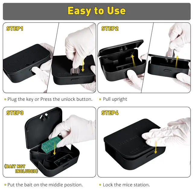 Alt view image 6 of 7 - Mouse Stations with Keys 6 Pack, Keyless Design and Key Required Mouse Stations, Mice Stations, Keeps Children and Pets Safe Indoor & Outdoor, Black