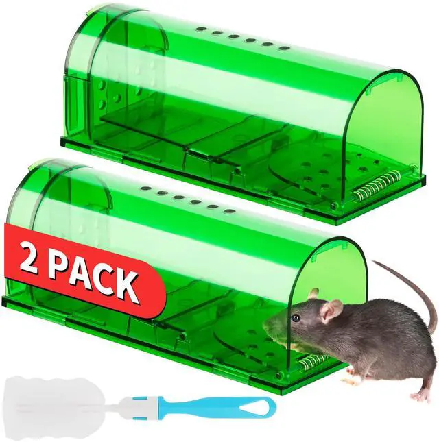 Main image of Humane Mouse Traps 2 Pack | Live No Touch Catch and Release No Kill Rodent Traps | Reusable with Cleaning Brush | Pet Safe Indoor Outdoor Rodent Control for Mice, Rats, Chipmunks, Voles